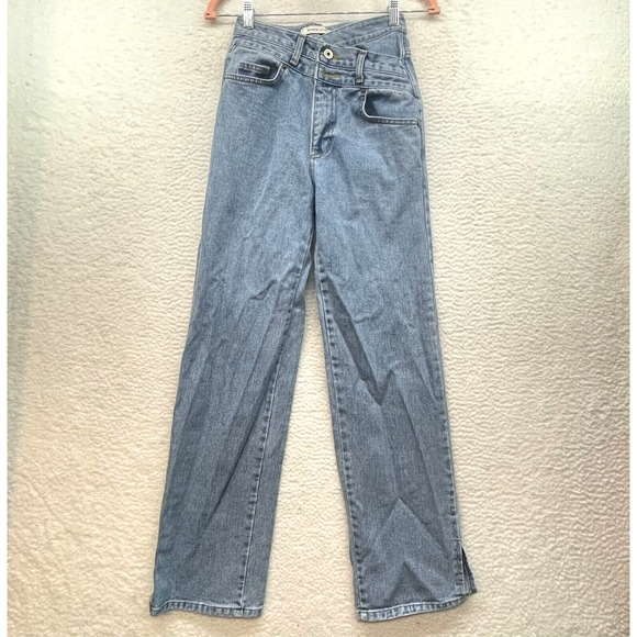Magnolia 36 Womens 24 Blue Cris Cross Waist Asymmetrical Wide Leg High Rise - Picture 1 of 9